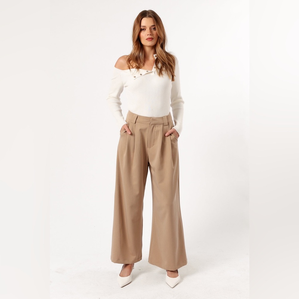 Petal & Pup Women’s Sadella Wide Leg Pants‎ Size 10 Sand-Tan High Rise Pleated